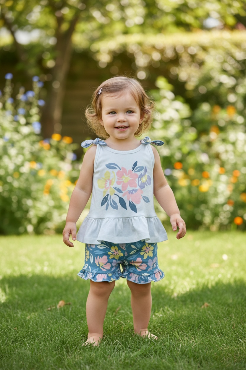 Real Love Toddler Girls Sleeveless Top & Shorts Set - Blue Floral